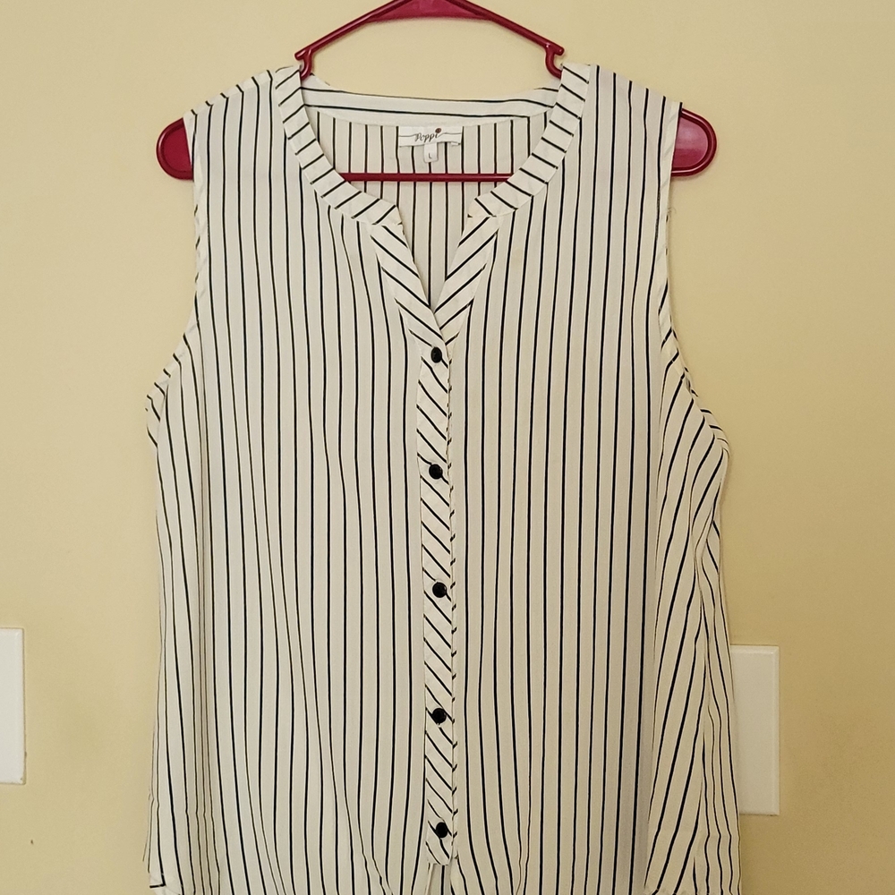 Torrid Black and White Striped Button-Down Blouse